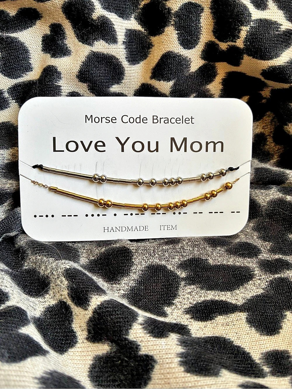 Morse Code Bracelet Love You Mom Gold & Black Bracelet Like New